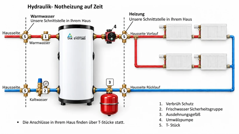 Hydraulik Notheizung auf Zeit mit TAK Systems Wasserspeicher